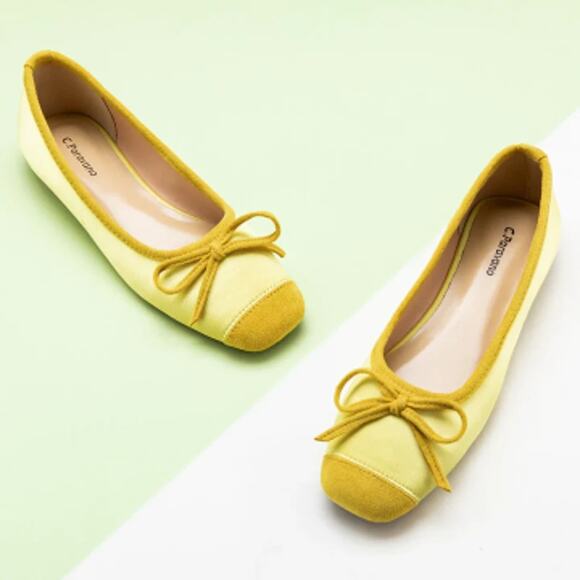 C.Paravano Flats Shoes for Women Yellow Ballet Flats Square Toe Yellow - Picture 2 of 5